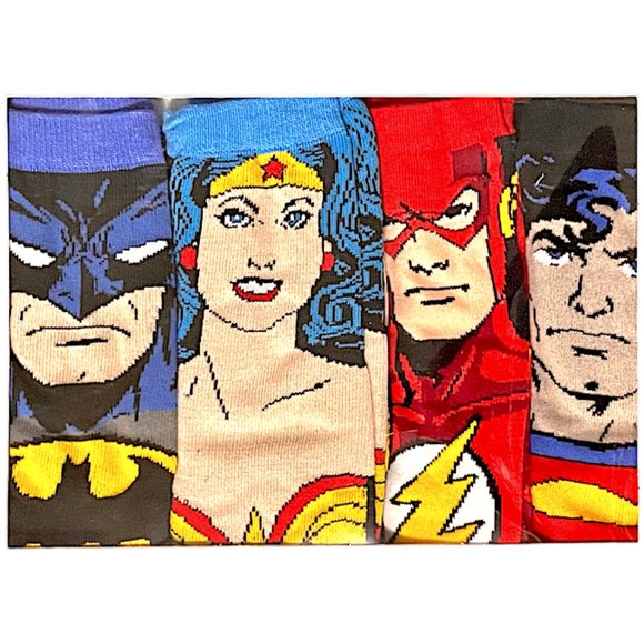 🆕 4 PAIRS SOCKS BOX SET ~ BATMAN + WONDER WOMAN + THE FLASH + SUPERMAN - Picture 5 of 8